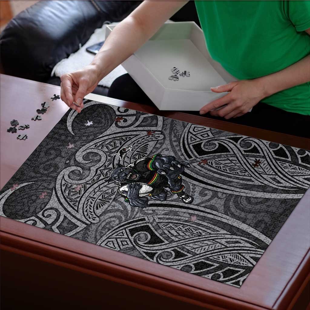 Penrith Panthers Rugby Puzzle Polynesian Tribal Panther Warrior Black Grey Pattern