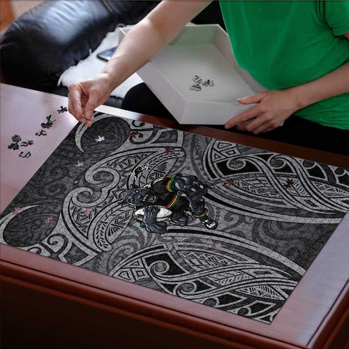 Penrith Panthers Rugby Puzzle Polynesian Tribal Panther Warrior Black Grey Pattern