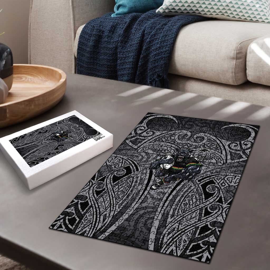 Penrith Panthers Rugby Puzzle Polynesian Tribal Panther Warrior Black Grey Pattern