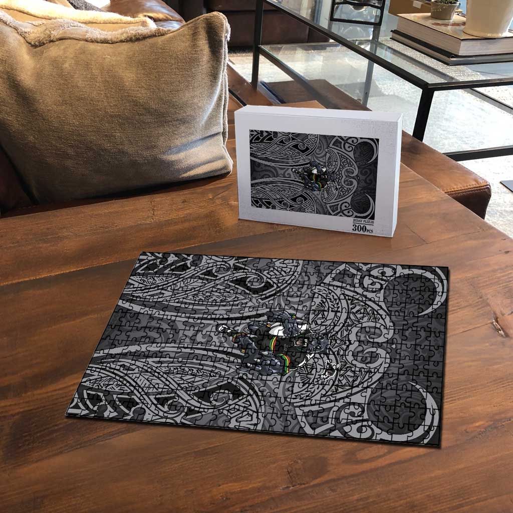 Penrith Panthers Rugby Puzzle Polynesian Tribal Panther Warrior Black Grey Pattern