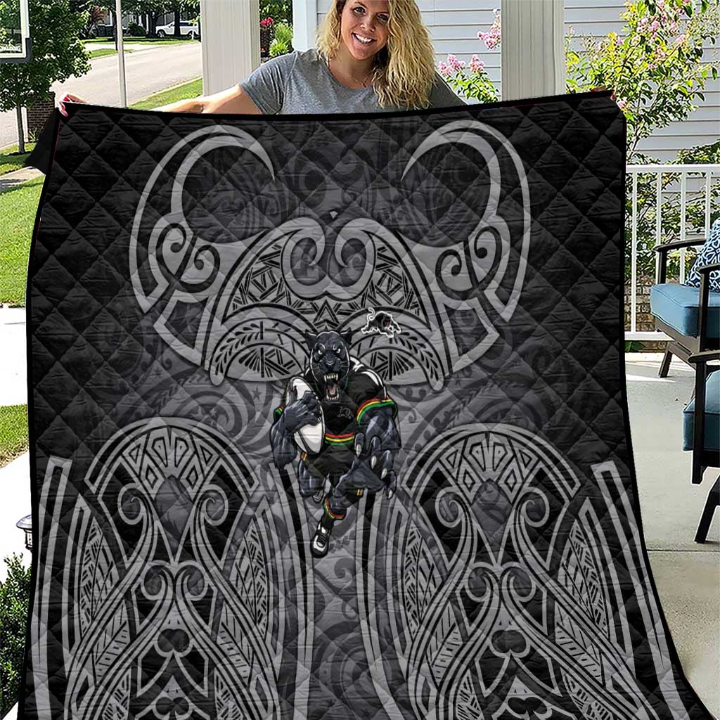 Penrith Panthers Rugby Quilt Polynesian Tribal Panther Warrior Black Grey Pattern