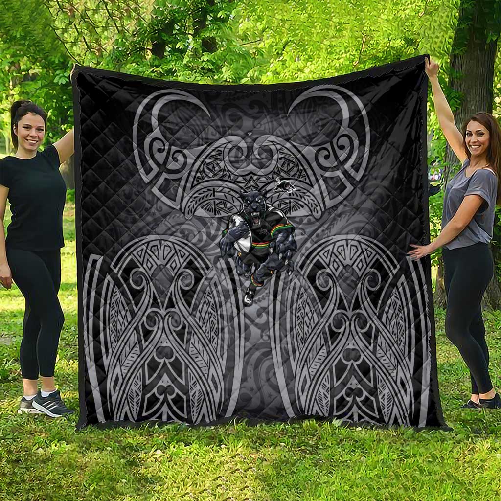 Penrith Panthers Rugby Quilt Polynesian Tribal Panther Warrior Black Grey Pattern