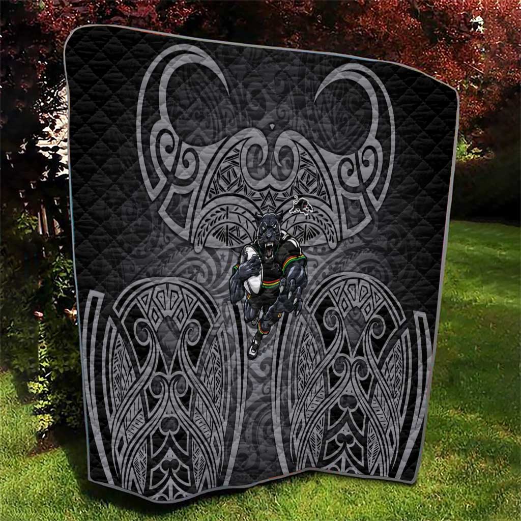 Penrith Panthers Rugby Quilt Polynesian Tribal Panther Warrior Black Grey Pattern