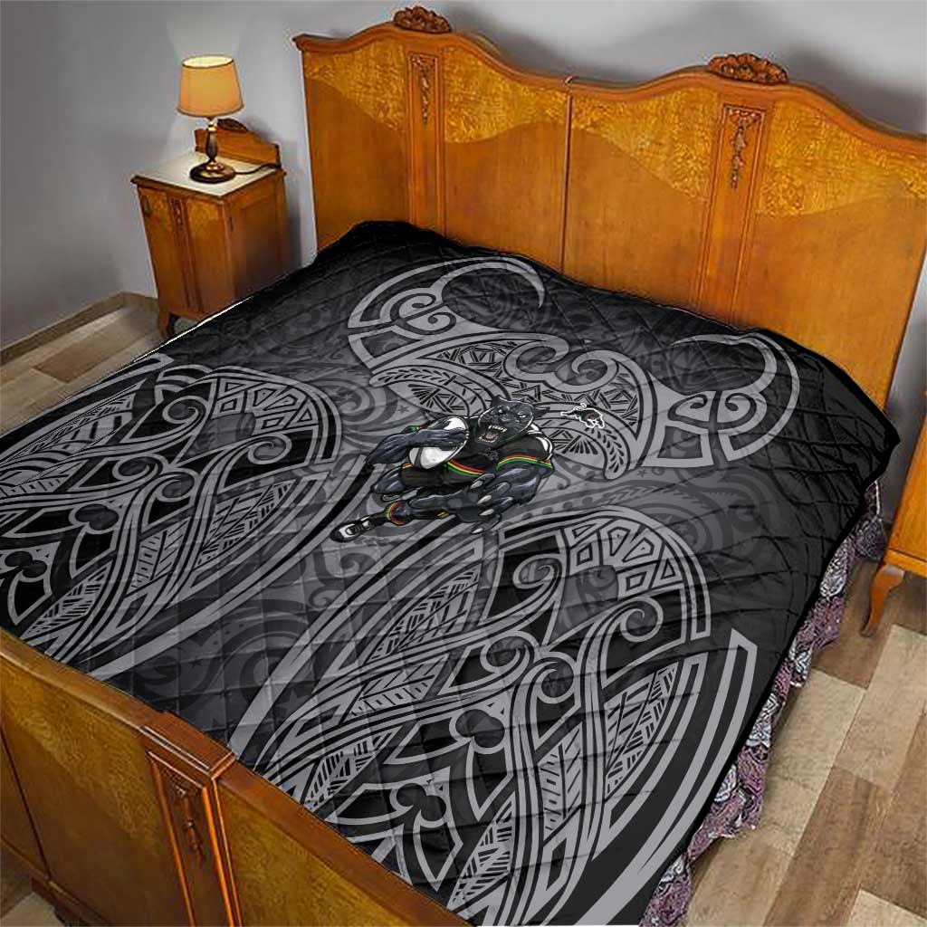 Penrith Panthers Rugby Quilt Polynesian Tribal Panther Warrior Black Grey Pattern