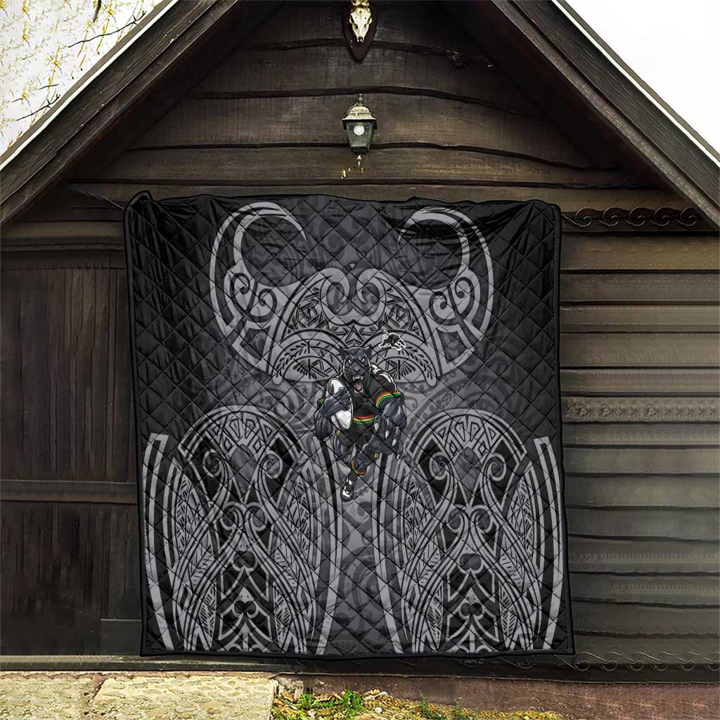 Penrith Panthers Rugby Quilt Polynesian Tribal Panther Warrior Black Grey Pattern