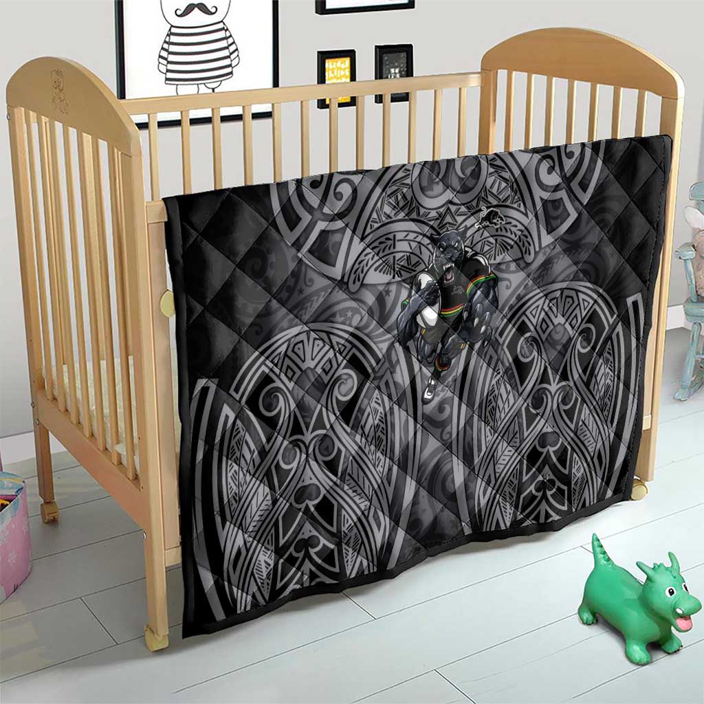 Penrith Panthers Rugby Quilt Polynesian Tribal Panther Warrior Black Grey Pattern