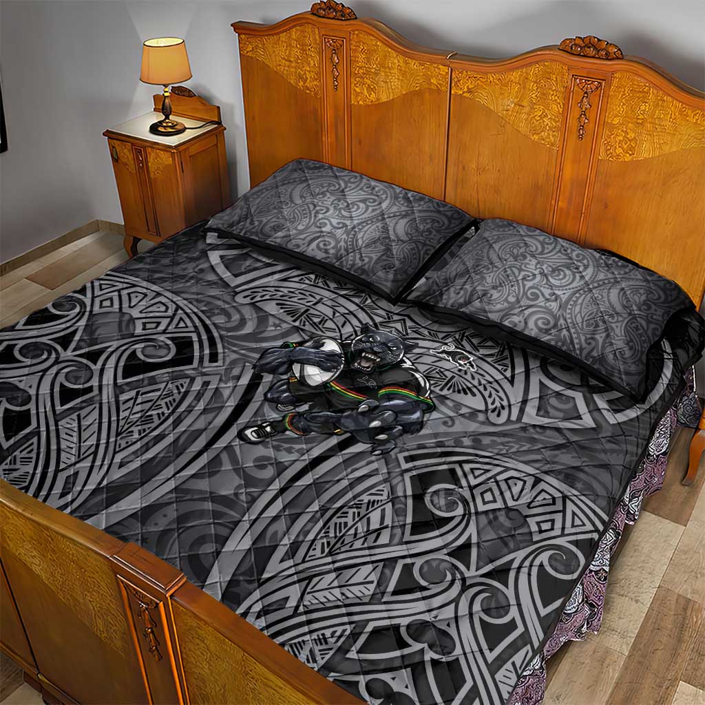 Penrith Panthers Rugby Quilt Bed Set Polynesian Tribal Panther Warrior Black Grey Pattern