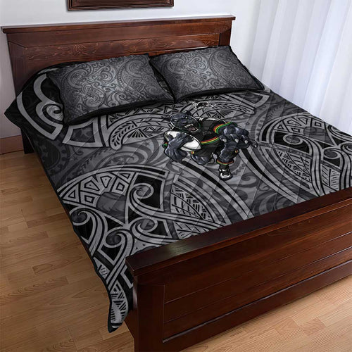 Penrith Panthers Rugby Quilt Bed Set Polynesian Tribal Panther Warrior Black Grey Pattern