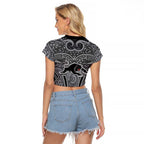 Penrith Panthers Rugby Raglan Cropped T Shirt Polynesian Tribal Panther Warrior Black Grey Pattern