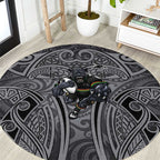 Penrith Panthers Rugby Round Carpet Polynesian Tribal Panther Warrior Black Grey Pattern