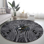 Penrith Panthers Rugby Round Carpet Polynesian Tribal Panther Warrior Black Grey Pattern