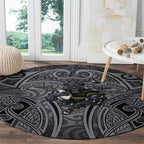 Penrith Panthers Rugby Round Carpet Polynesian Tribal Panther Warrior Black Grey Pattern