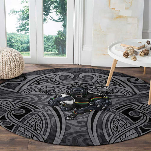 Penrith Panthers Rugby Round Carpet Polynesian Tribal Panther Warrior Black Grey Pattern