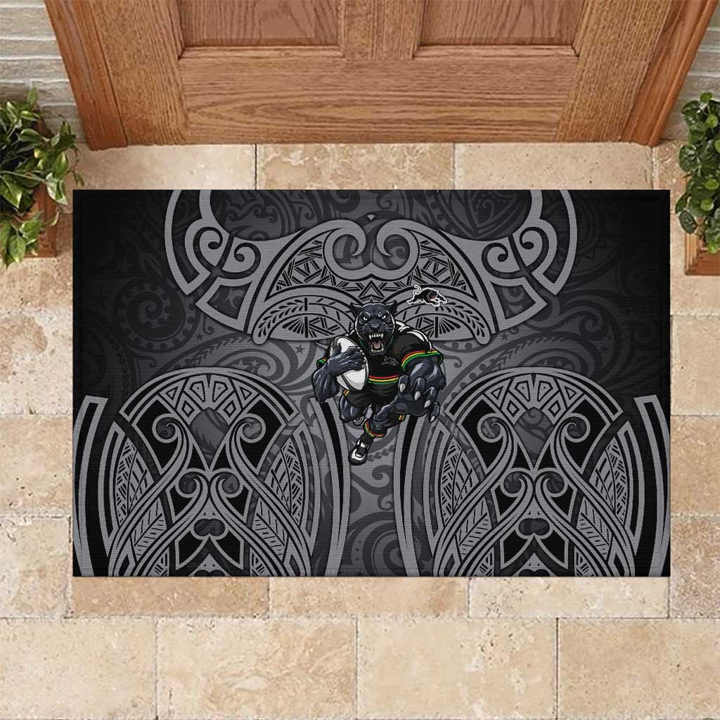 Penrith Panthers Rugby Rubber Doormat Polynesian Tribal Panther Warrior Black Grey Pattern