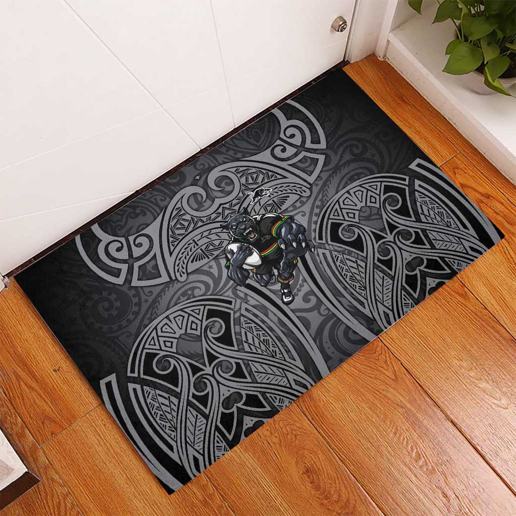 Penrith Panthers Rugby Rubber Doormat Polynesian Tribal Panther Warrior Black Grey Pattern