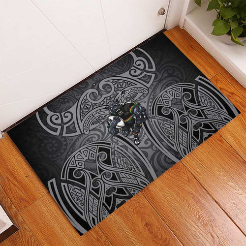 Penrith Panthers Rugby Rubber Doormat Polynesian Tribal Panther Warrior Black Grey Pattern