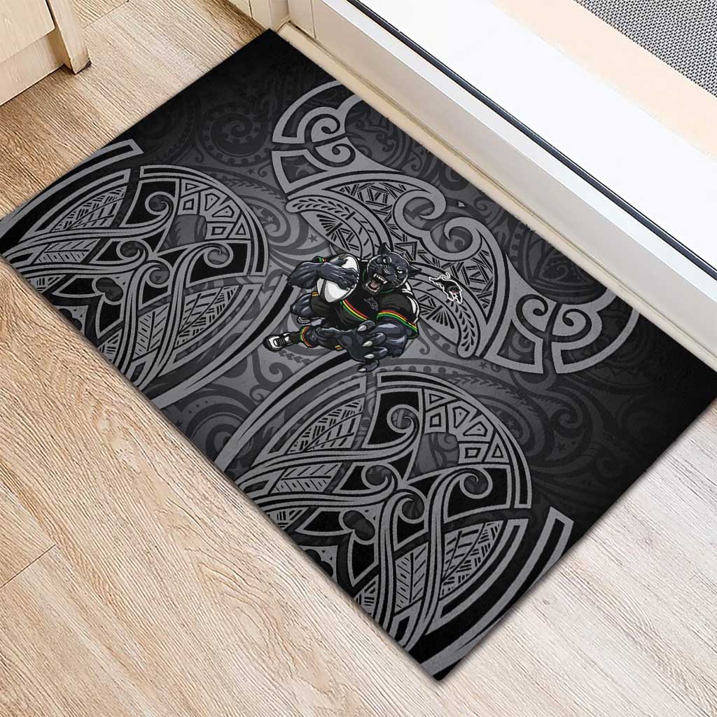 Penrith Panthers Rugby Rubber Doormat Polynesian Tribal Panther Warrior Black Grey Pattern