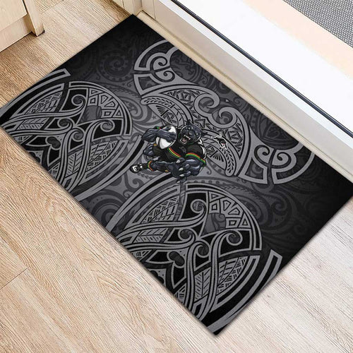 Penrith Panthers Rugby Rubber Doormat Polynesian Tribal Panther Warrior Black Grey Pattern