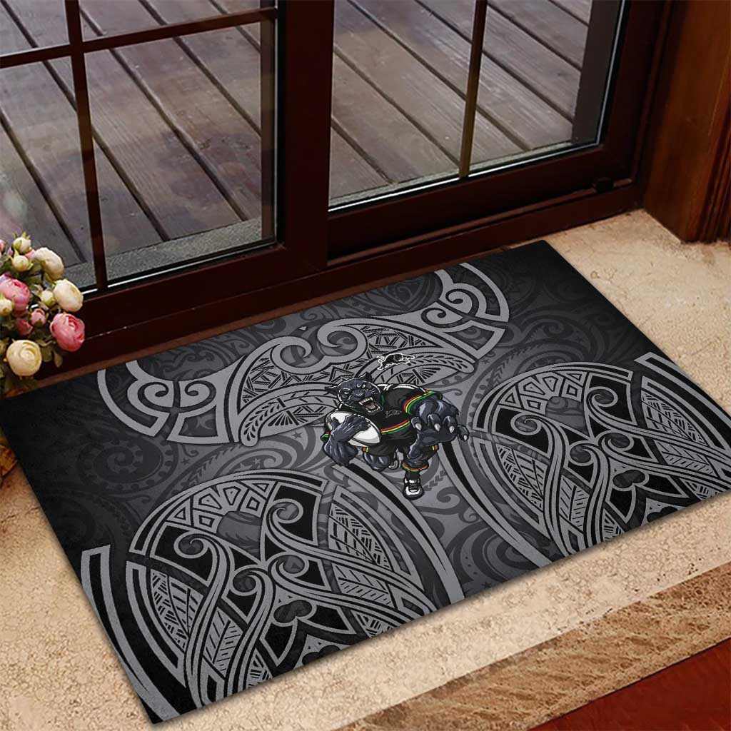 Penrith Panthers Rugby Rubber Doormat Polynesian Tribal Panther Warrior Black Grey Pattern