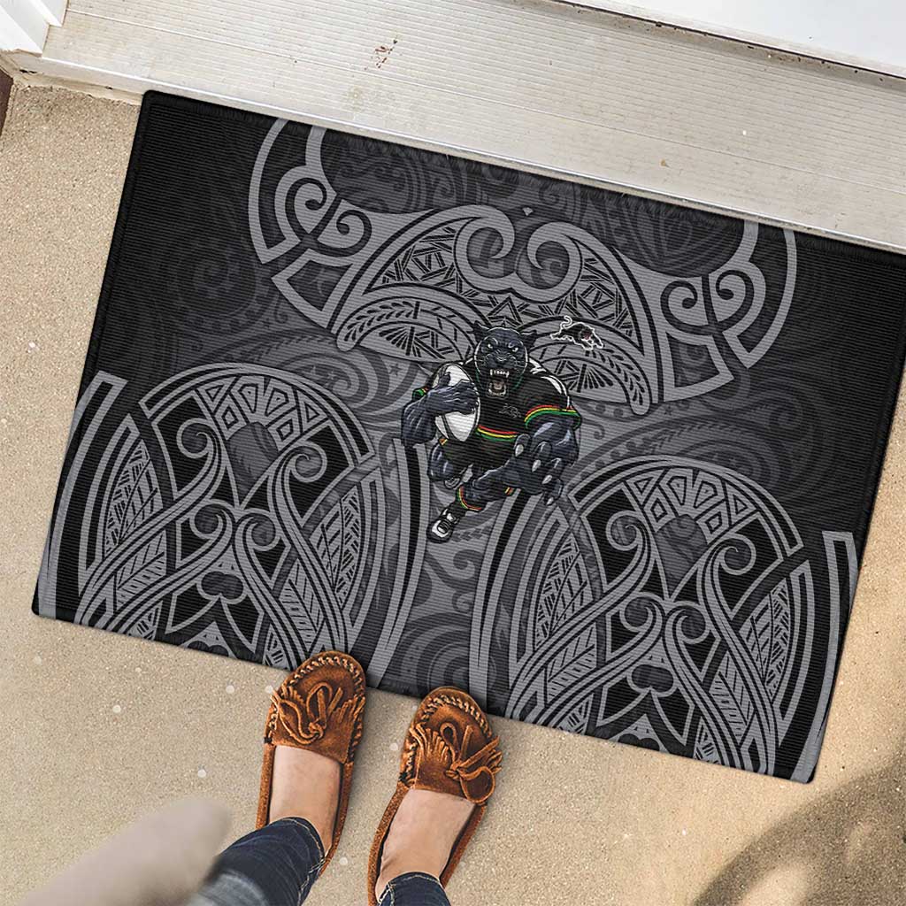 Penrith Panthers Rugby Rubber Doormat Polynesian Tribal Panther Warrior Black Grey Pattern