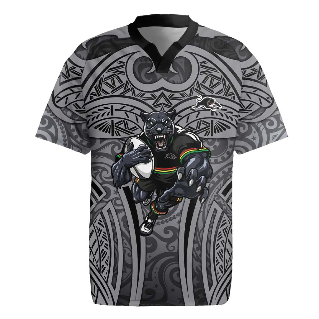 Penrith Panthers Rugby Rugby Jersey Polynesian Tribal Panther Warrior Black Grey Pattern