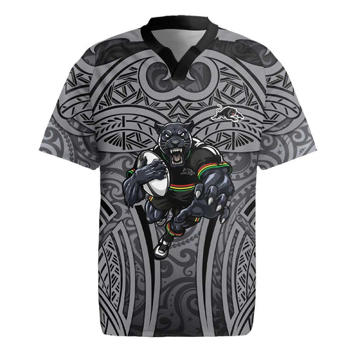 Penrith Panthers Rugby Rugby Jersey Polynesian Tribal Panther Warrior Black Grey Pattern