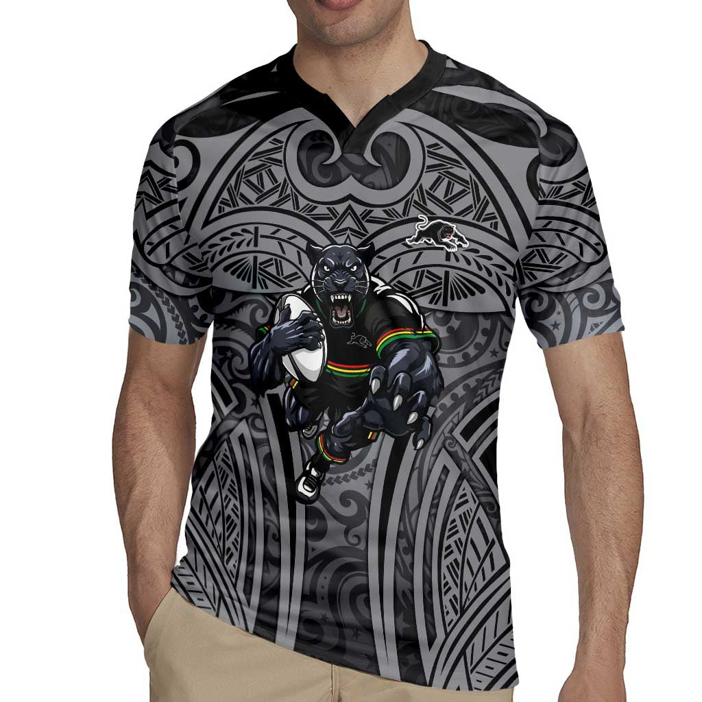 Penrith Panthers Rugby Rugby Jersey Polynesian Tribal Panther Warrior Black Grey Pattern