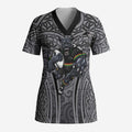 Penrith Panthers Rugby Scrub Top Polynesian Tribal Panther Warrior Black Grey Pattern