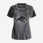 Penrith Panthers Rugby Scrub Top Polynesian Tribal Panther Warrior Black Grey Pattern