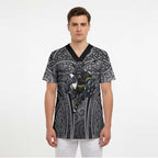 Penrith Panthers Rugby Scrub Top Polynesian Tribal Panther Warrior Black Grey Pattern