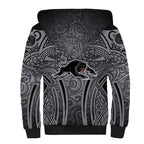 Penrith Panthers Rugby Sherpa Hoodie Polynesian Tribal Panther Warrior Black Grey Pattern