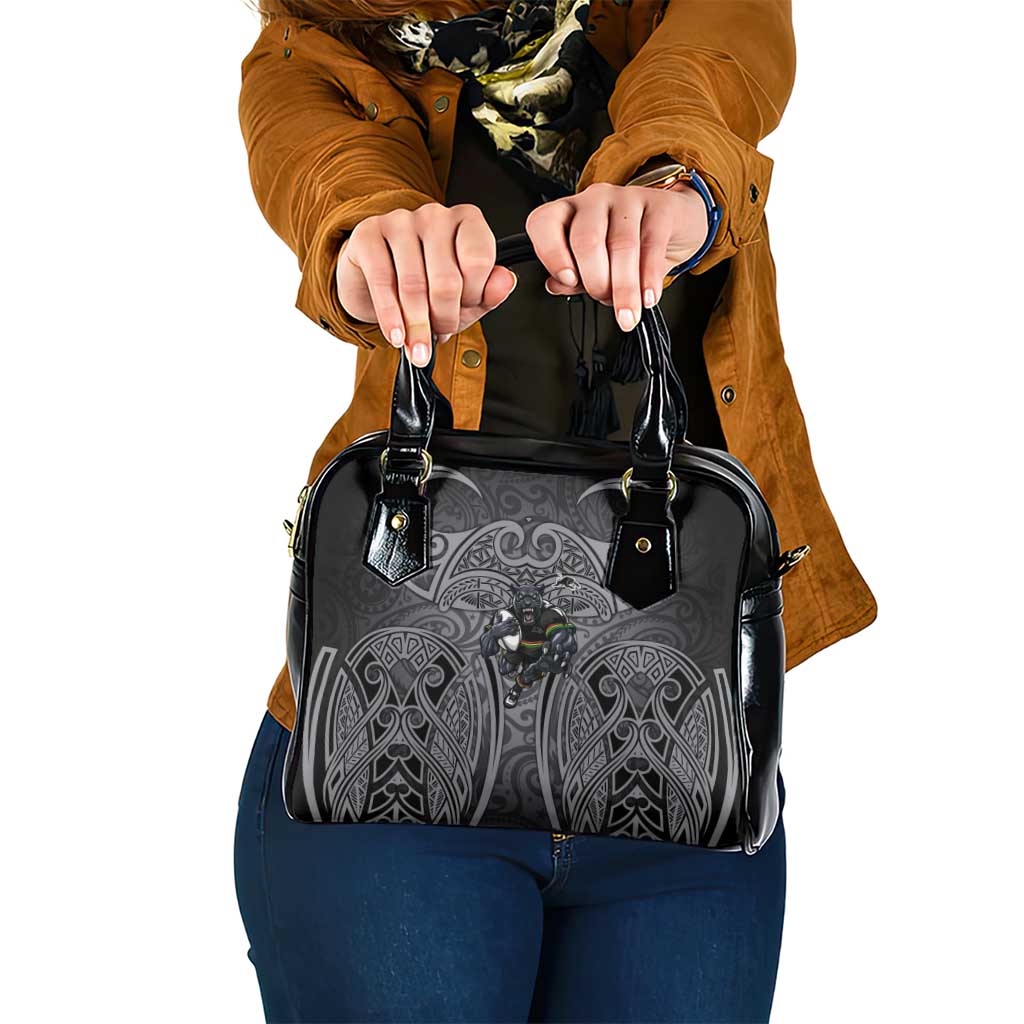 Penrith Panthers Rugby Shoulder Handbag Polynesian Tribal Panther Warrior Black Grey Pattern