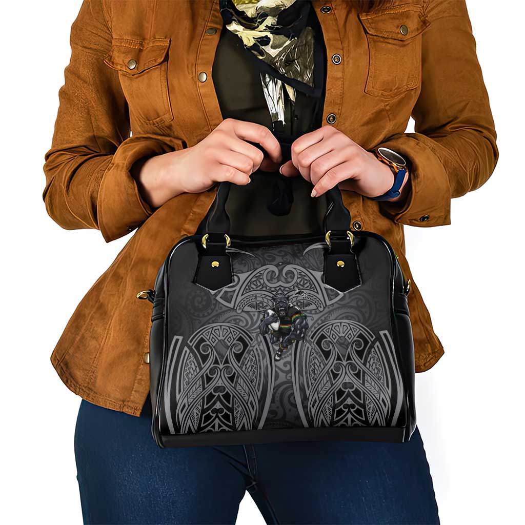 Penrith Panthers Rugby Shoulder Handbag Polynesian Tribal Panther Warrior Black Grey Pattern