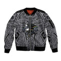 Penrith Panthers Rugby Sleeve Zip Bomber Jacket Polynesian Tribal Panther Warrior Black Grey Pattern