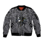 Penrith Panthers Rugby Sleeve Zip Bomber Jacket Polynesian Tribal Panther Warrior Black Grey Pattern