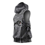 Penrith Panthers Rugby Sleeveless Hoodie Polynesian Tribal Panther Warrior Black Grey Pattern