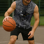 Penrith Panthers Rugby Sleeveless Hoodie Polynesian Tribal Panther Warrior Black Grey Pattern