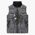 Penrith Panthers Rugby Sleeveless Puffer Jacket Polynesian Tribal Panther Warrior Black Grey Pattern