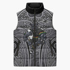 Penrith Panthers Rugby Sleeveless Puffer Jacket Polynesian Tribal Panther Warrior Black Grey Pattern