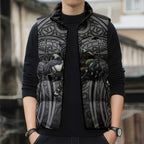 Penrith Panthers Rugby Sleeveless Puffer Jacket Polynesian Tribal Panther Warrior Black Grey Pattern