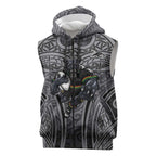 Penrith Panthers Rugby Sleeveless Zip Hoodie Polynesian Tribal Panther Warrior Black Grey Pattern