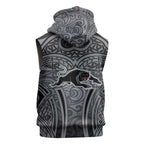 Penrith Panthers Rugby Sleeveless Zip Hoodie Polynesian Tribal Panther Warrior Black Grey Pattern