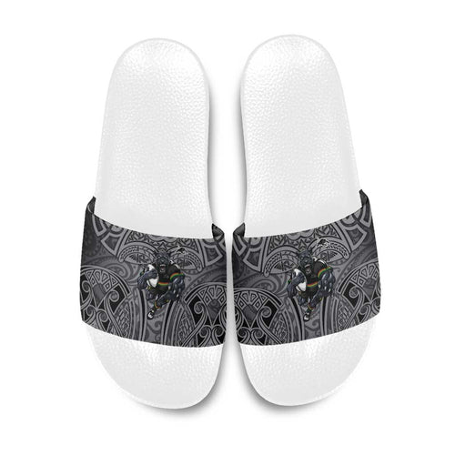 Penrith Panthers Rugby Slide Sandals Polynesian Tribal Panther Warrior Black Grey Pattern