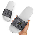 Penrith Panthers Rugby Slide Sandals Polynesian Tribal Panther Warrior Black Grey Pattern