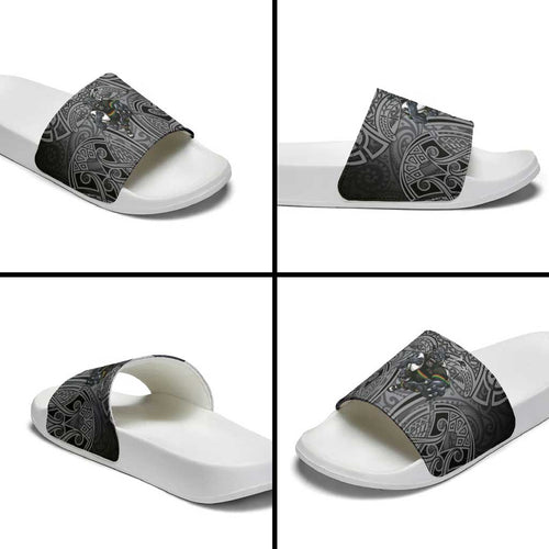 Penrith Panthers Rugby Slide Sandals Polynesian Tribal Panther Warrior Black Grey Pattern
