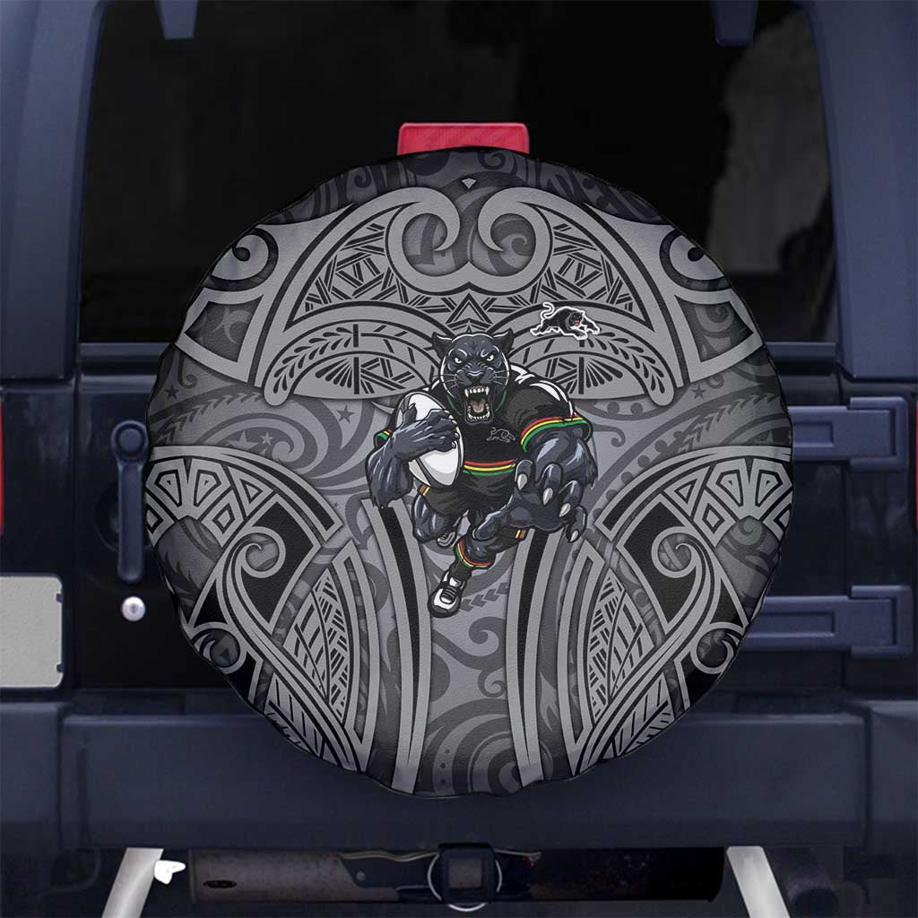 Penrith Panthers Rugby Spare Tire Cover Polynesian Tribal Panther Warrior Black Grey Pattern