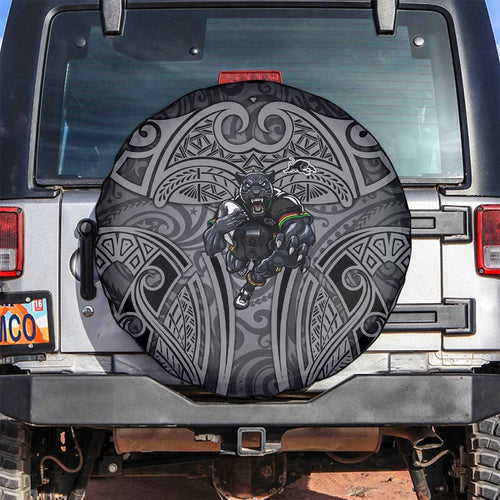 Penrith Panthers Rugby Spare Tire Cover Polynesian Tribal Panther Warrior Black Grey Pattern
