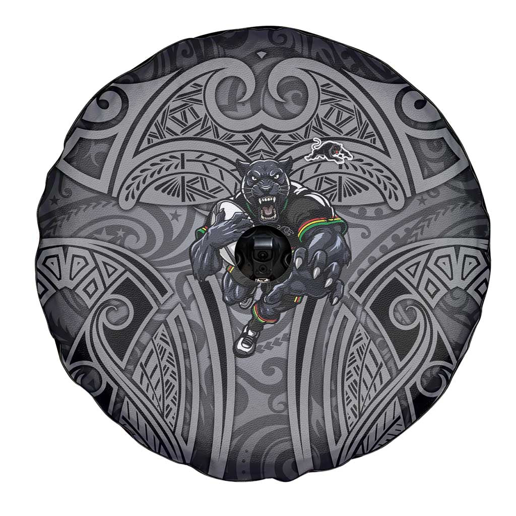 Penrith Panthers Rugby Spare Tire Cover Polynesian Tribal Panther Warrior Black Grey Pattern