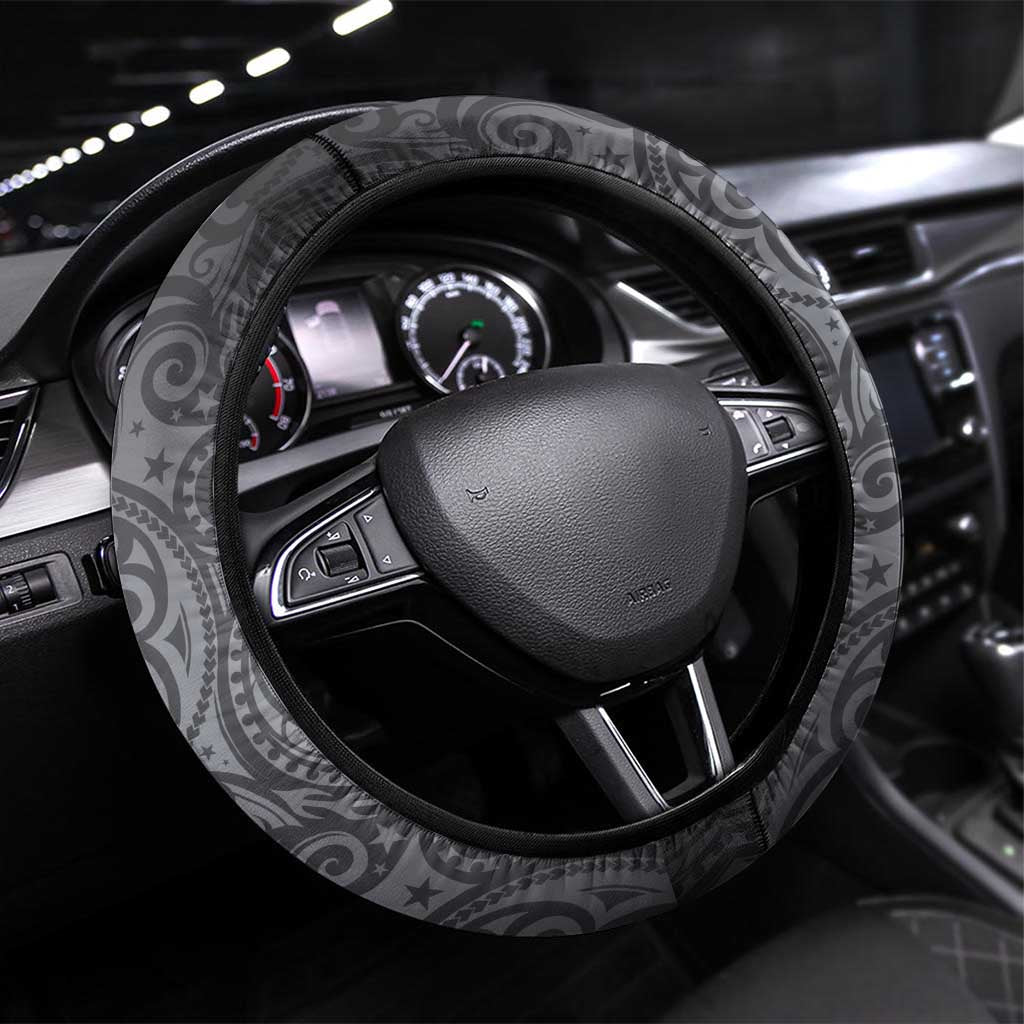 Penrith Panthers Rugby Steering Wheel Cover Polynesian Tribal Panther Warrior Black Grey Pattern