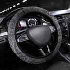 Penrith Panthers Rugby Steering Wheel Cover Polynesian Tribal Panther Warrior Black Grey Pattern
